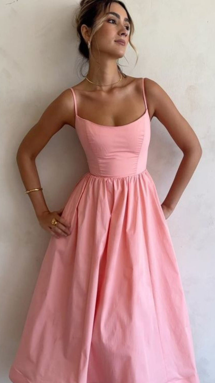 Martha Spaghetti-Strap Ruffle Dress