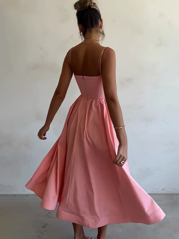 Martha Spaghetti-Strap Ruffle Dress