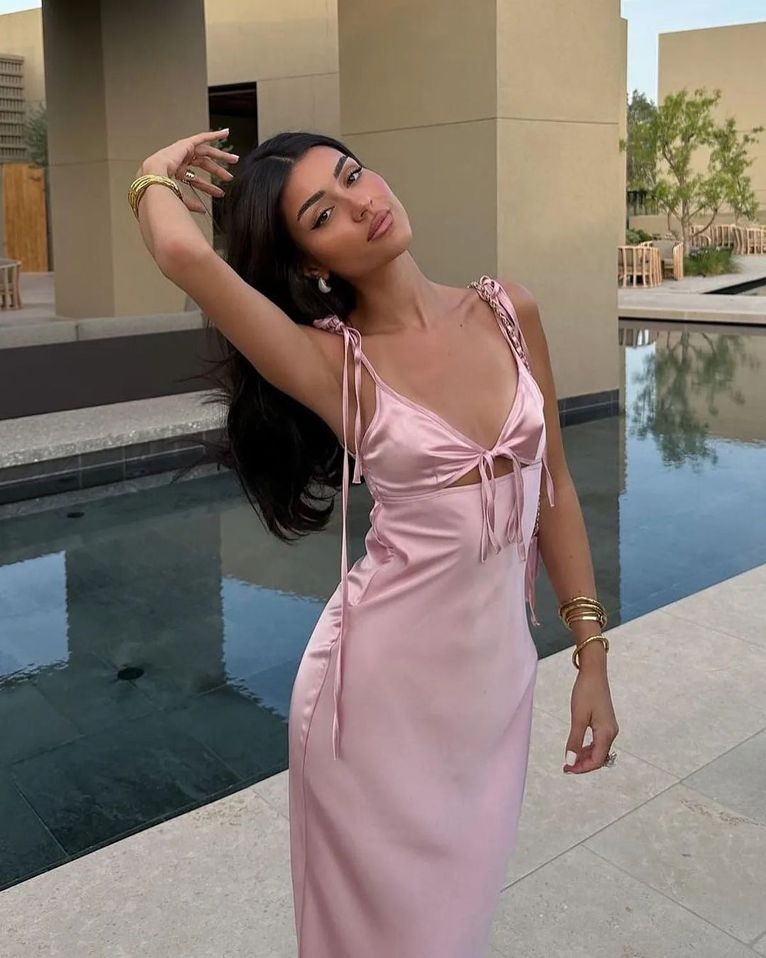 Estelle Satin Cut-Out Dress