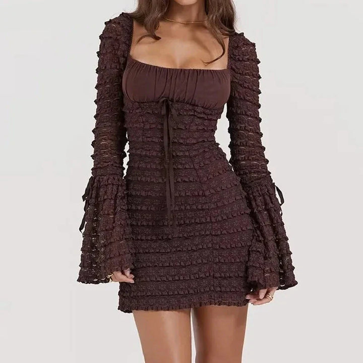 Jenesis Square-Collar Ruffle Dress