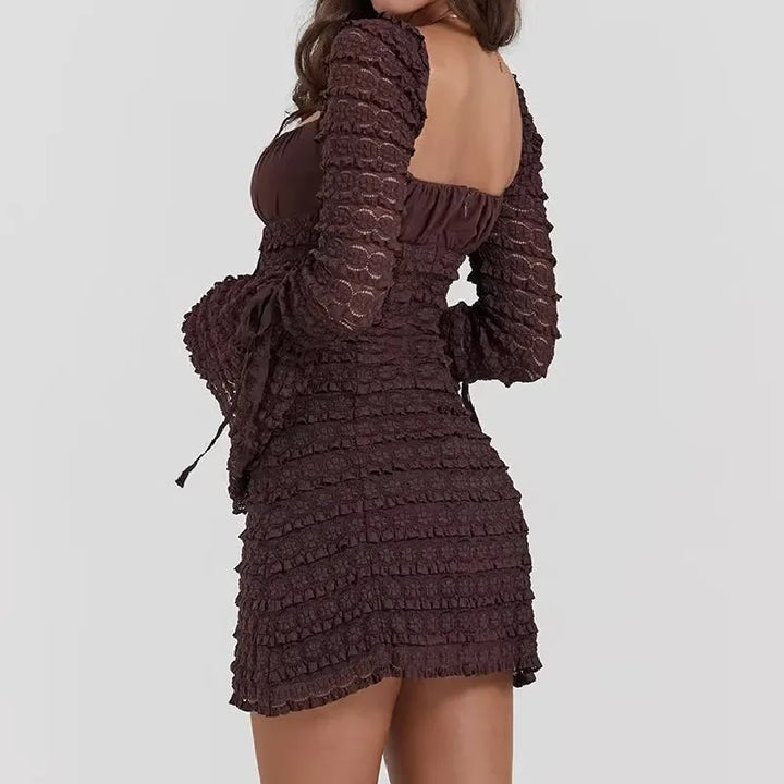 Jenesis Square-Collar Ruffle Dress