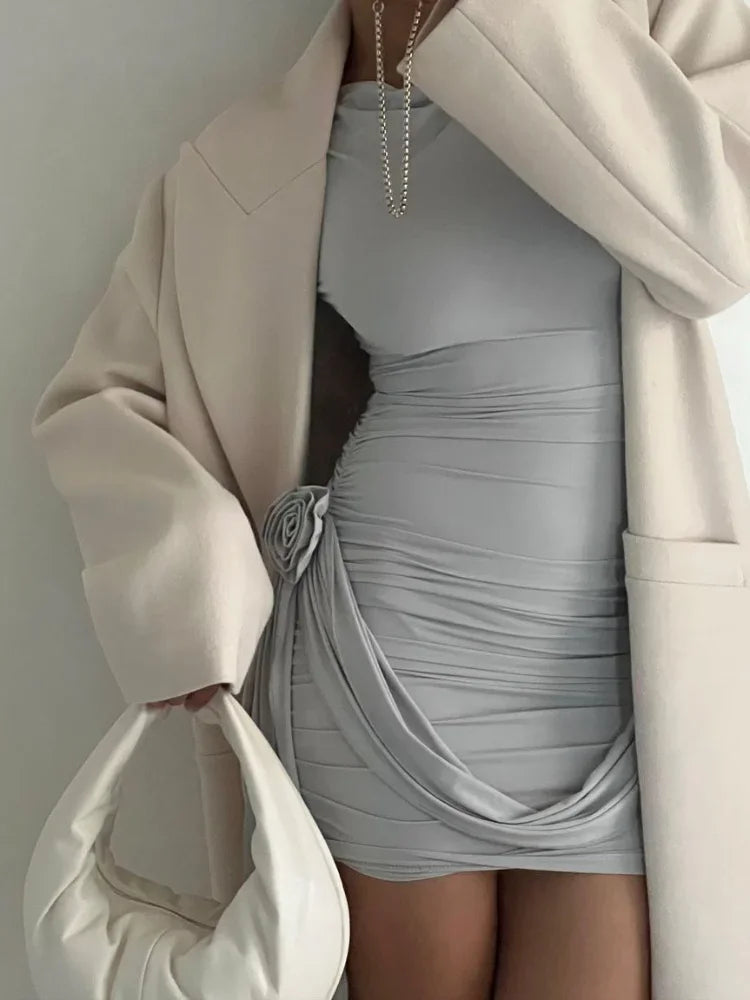 Beatrice Ruffle Satin Mini Dress