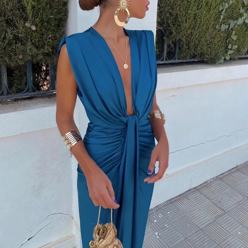 Calliope Ruffle High-Slit Dress