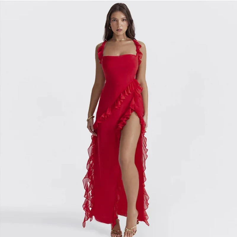 Rhea Ruffle High-Slit Dress