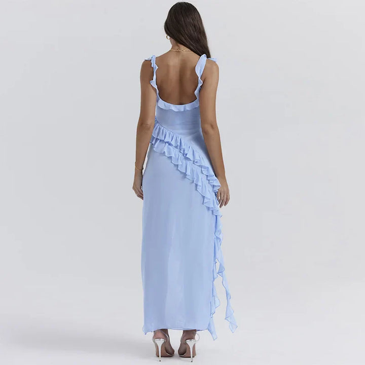 Treasure Square-Collar Ruffle Maxi Dress