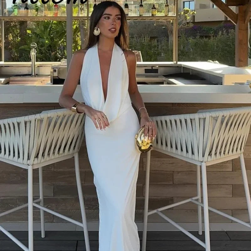 Marisol V-Neck Halter Maxi Dress