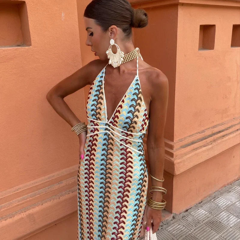 Zahra Backless Halter Maxi Dress