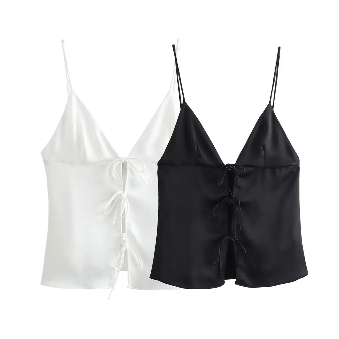 Kaia Satin Front-Tied Top