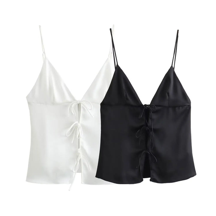 Kaia Satin Front-Tied Top