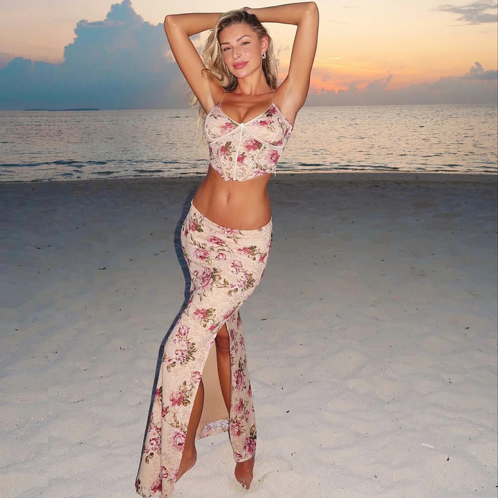 Aila Top & Slit Skirt Set