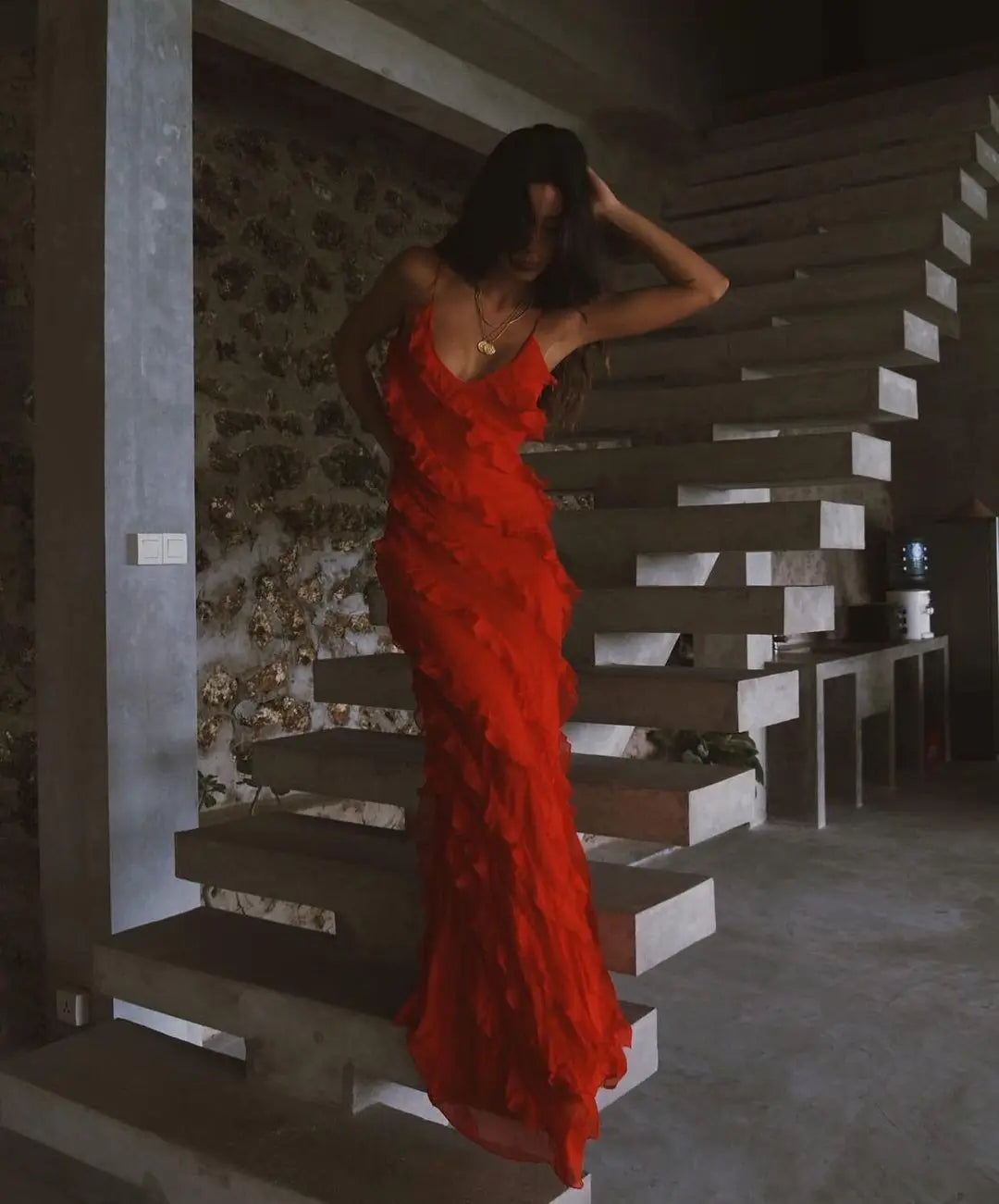 Zaniyah Ruffle Slit Maxi Dress