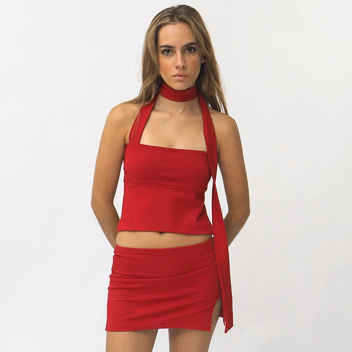 Francesca Turtle Neck Top & Mini Skirt Set