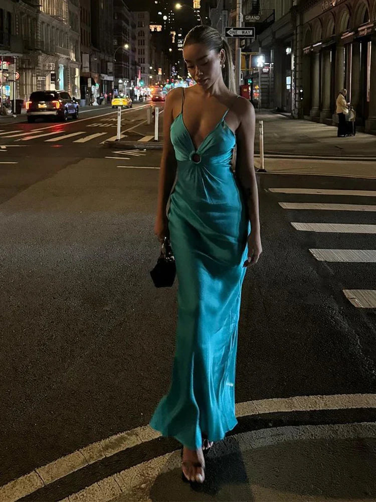 Amelie V-Neck Satin Dress