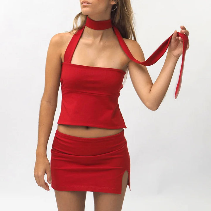 Francesca Turtle Neck Top & Mini Skirt Set