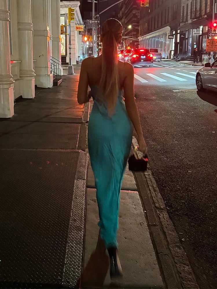 Amelie V-Neck Satin Dress