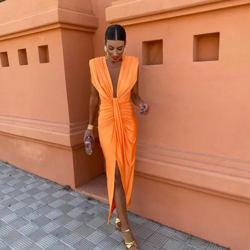 Calliope Ruffle High-Slit Dress