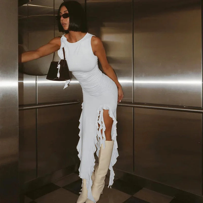 Zora Slit Ruffle Dress