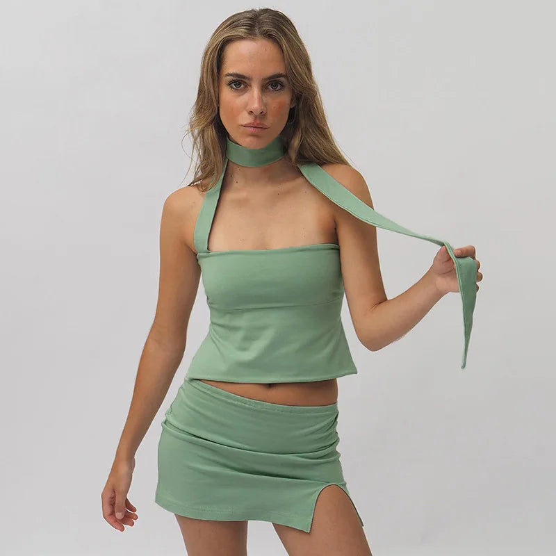Francesca Turtle Neck Top & Mini Skirt Set