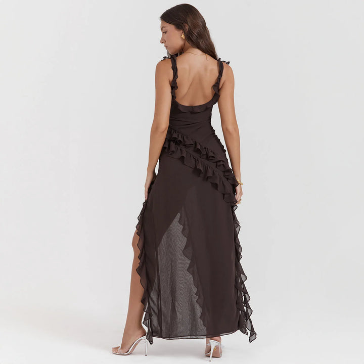 Treasure Square-Collar Ruffle Maxi Dress