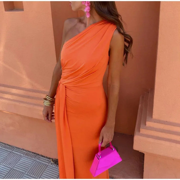 Dallas Slanted Ruffle Dress