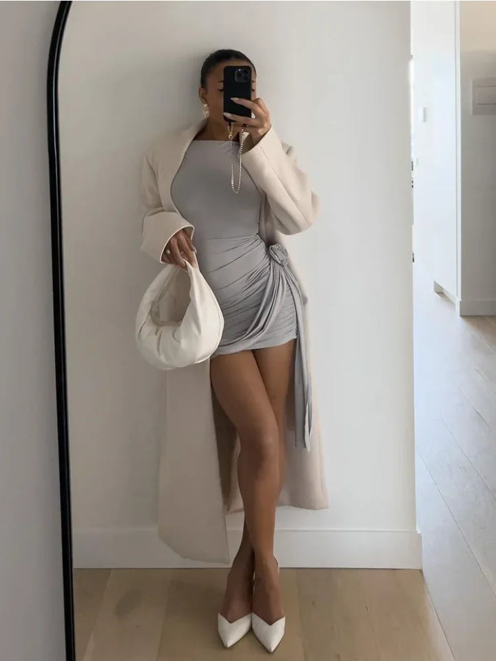 Beatrice Ruffle Satin Mini Dress