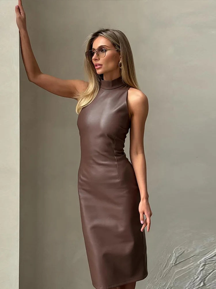 Nalani Leather Turtle-Neck Dress
