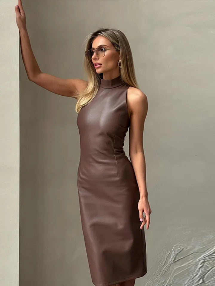 Nalani Leather Turtle-Neck Dress