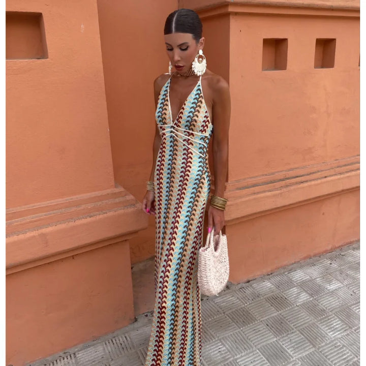 Zahra Backless Halter Maxi Dress