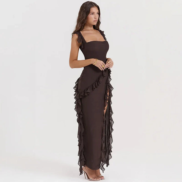 Treasure Square-Collar Ruffle Maxi Dress