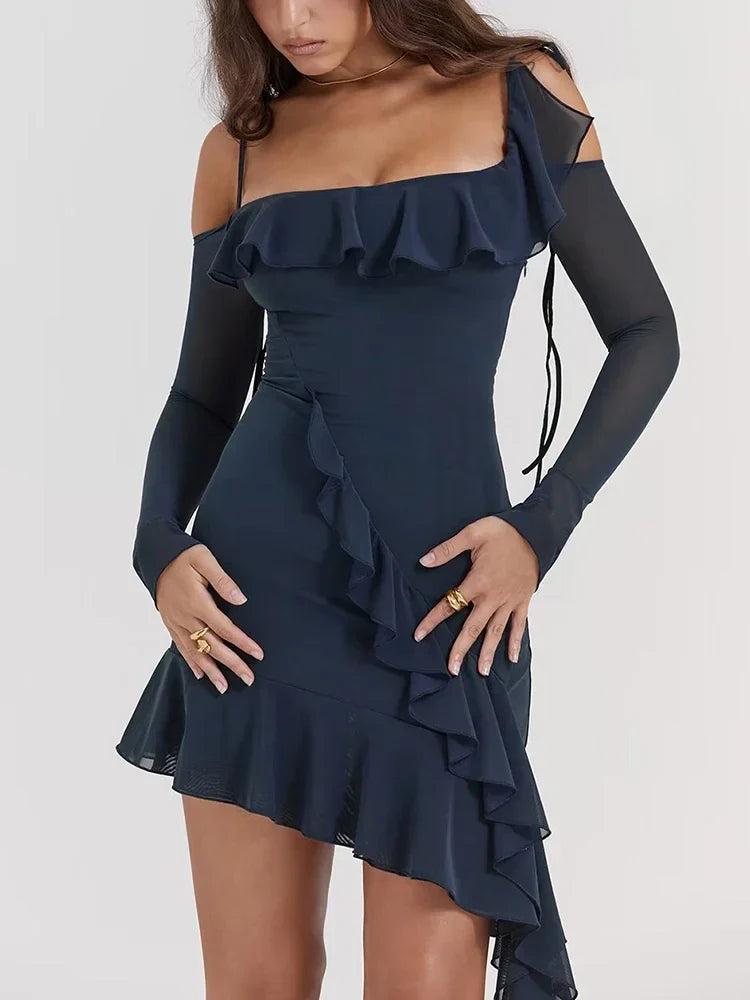 Galilea Square-Collar Ruffle Dress