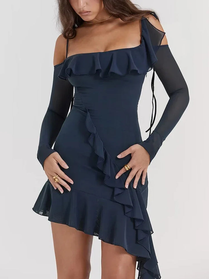 Galilea Square-Collar Ruffle Dress