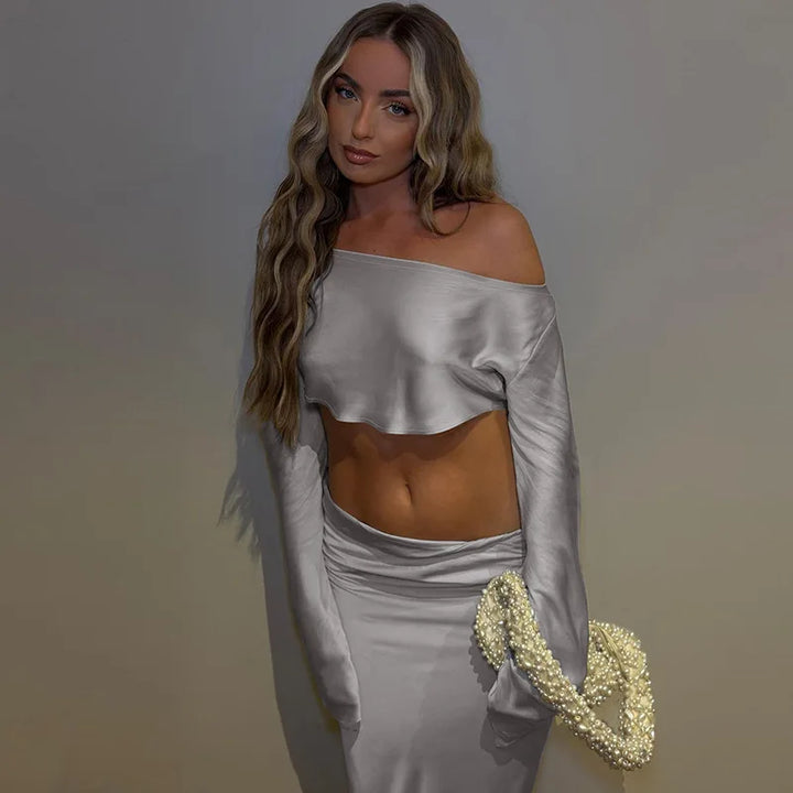 Raven Off-Shoulder Top & Long Skirt Set