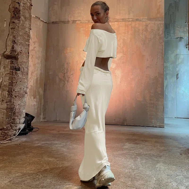 Raven Off-Shoulder Top & Long Skirt Set