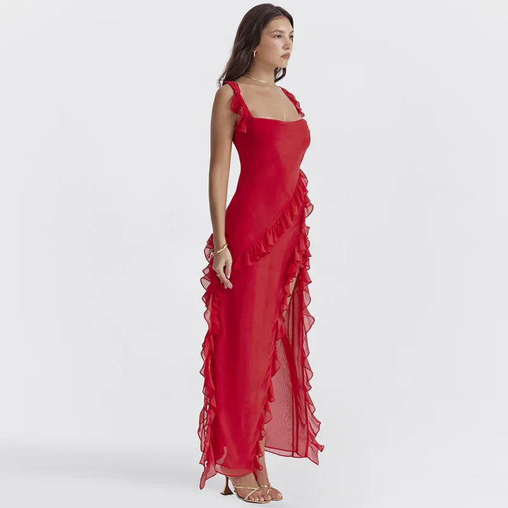 Treasure Square-Collar Ruffle Maxi Dress