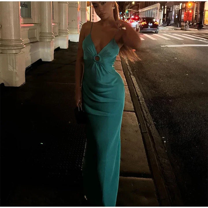 Amelie V-Neck Satin Dress