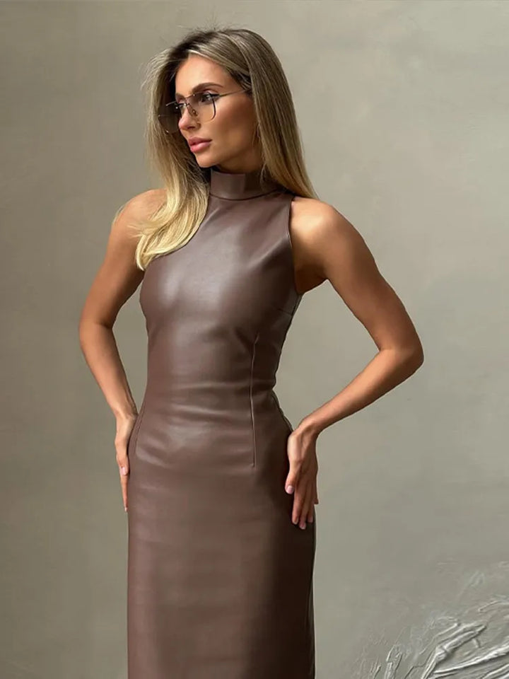 Nalani Leather Turtle-Neck Dress
