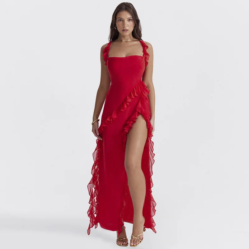 Rhea Ruffle High-Slit Dress
