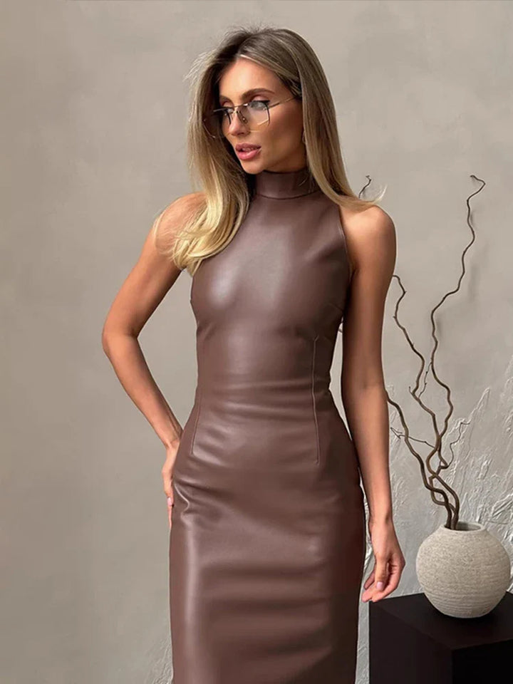 Nalani Leather Turtle-Neck Dress