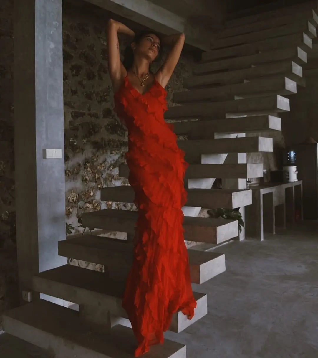 Zaniyah Ruffle Slit Maxi Dress