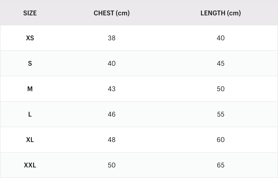 Shirts & Tops Size Guide
